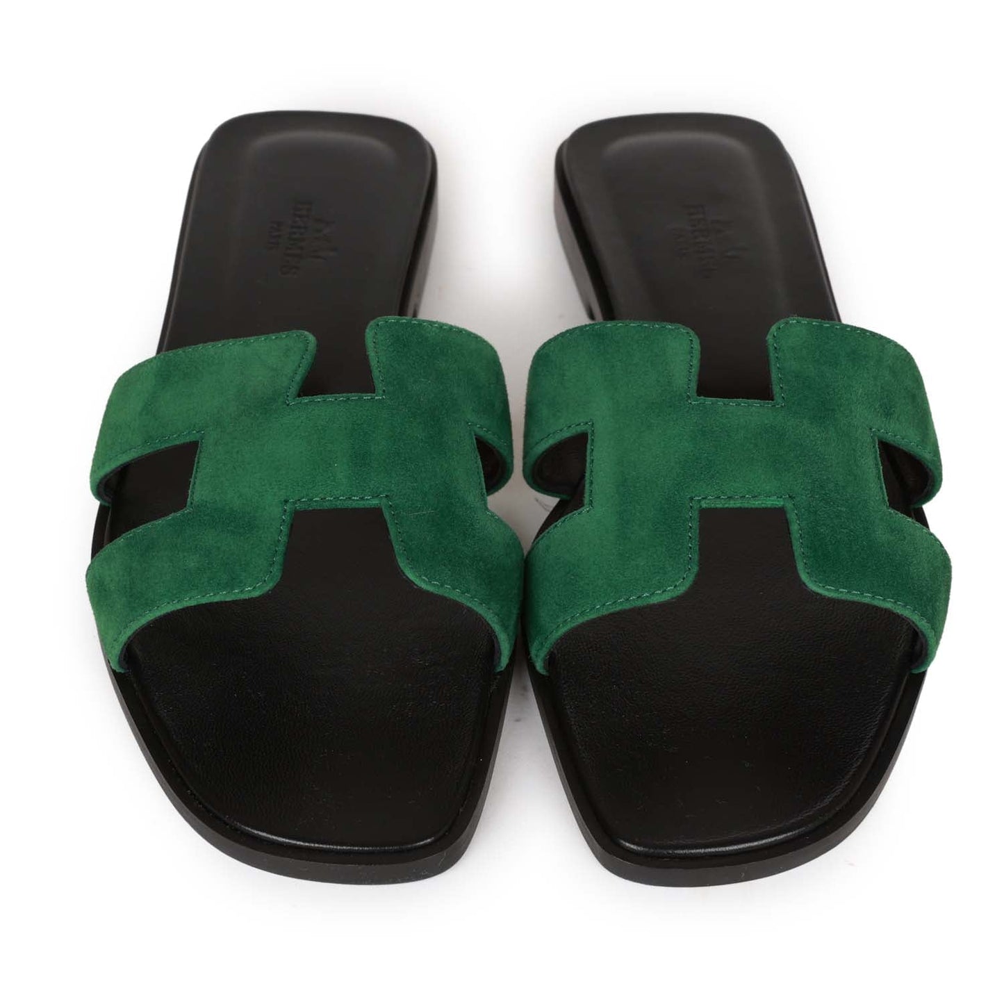 Hermes Oran Sandals Vert Electrique Suede 38