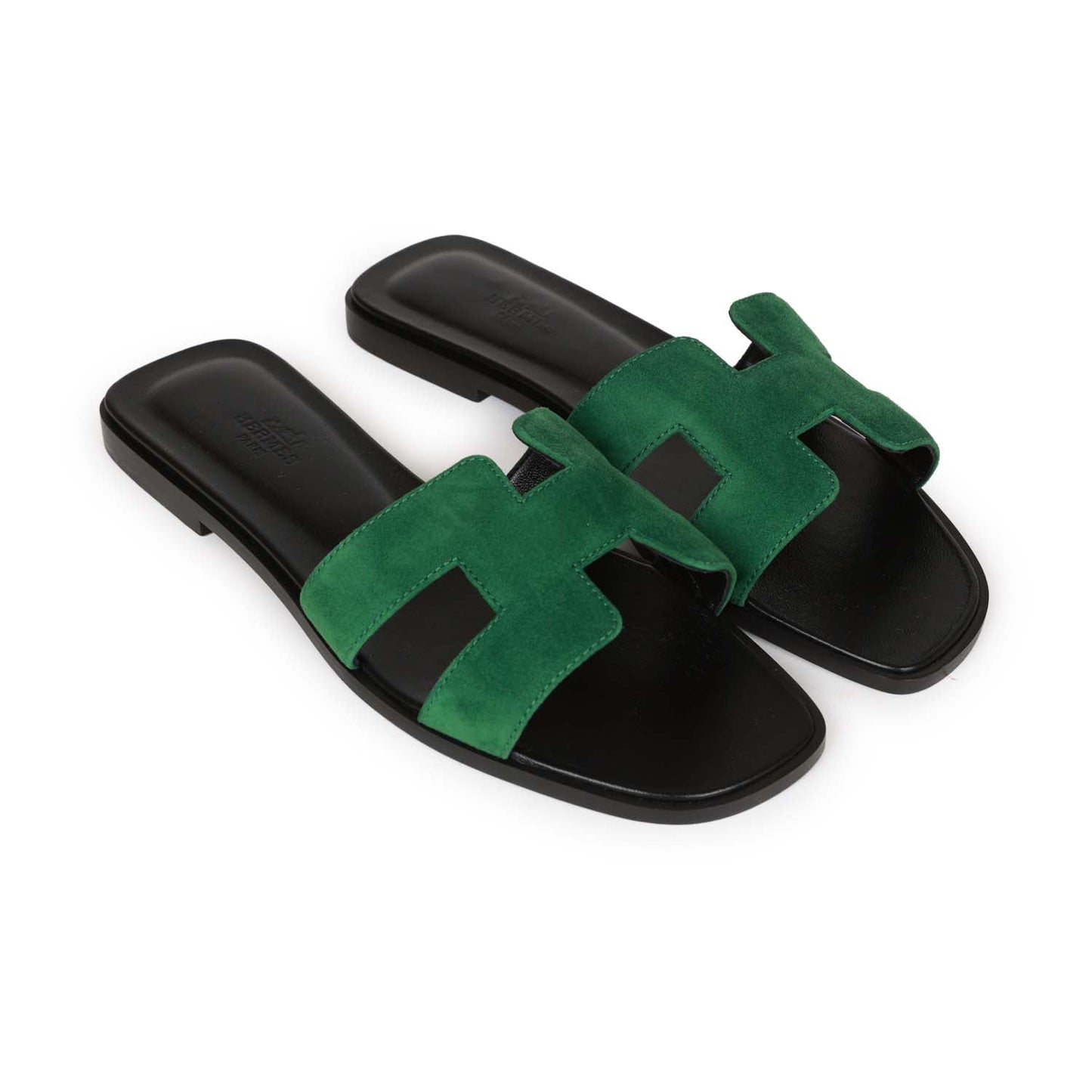 Hermes Oran Sandals Vert Electrique Suede 38