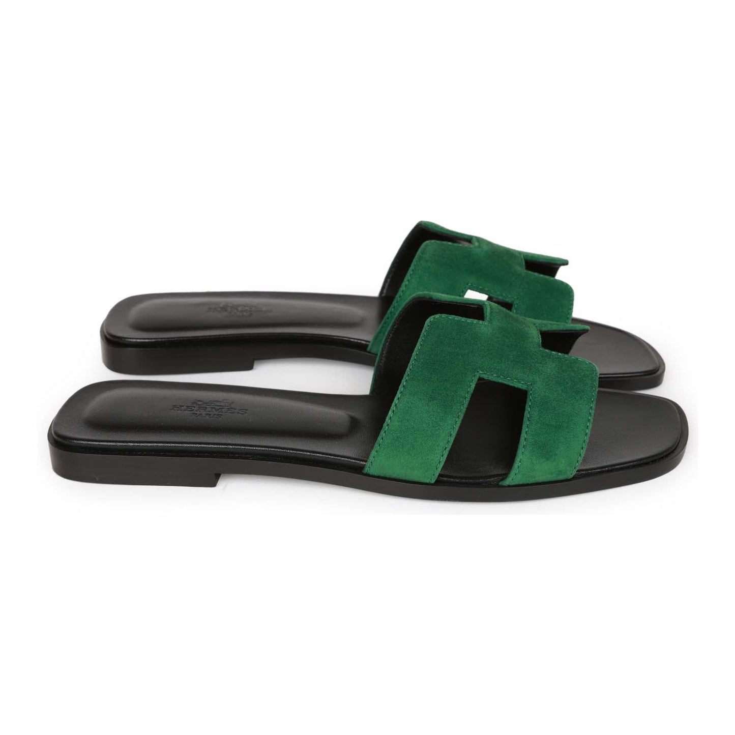 Hermes Oran Sandals Vert Electrique Suede 38