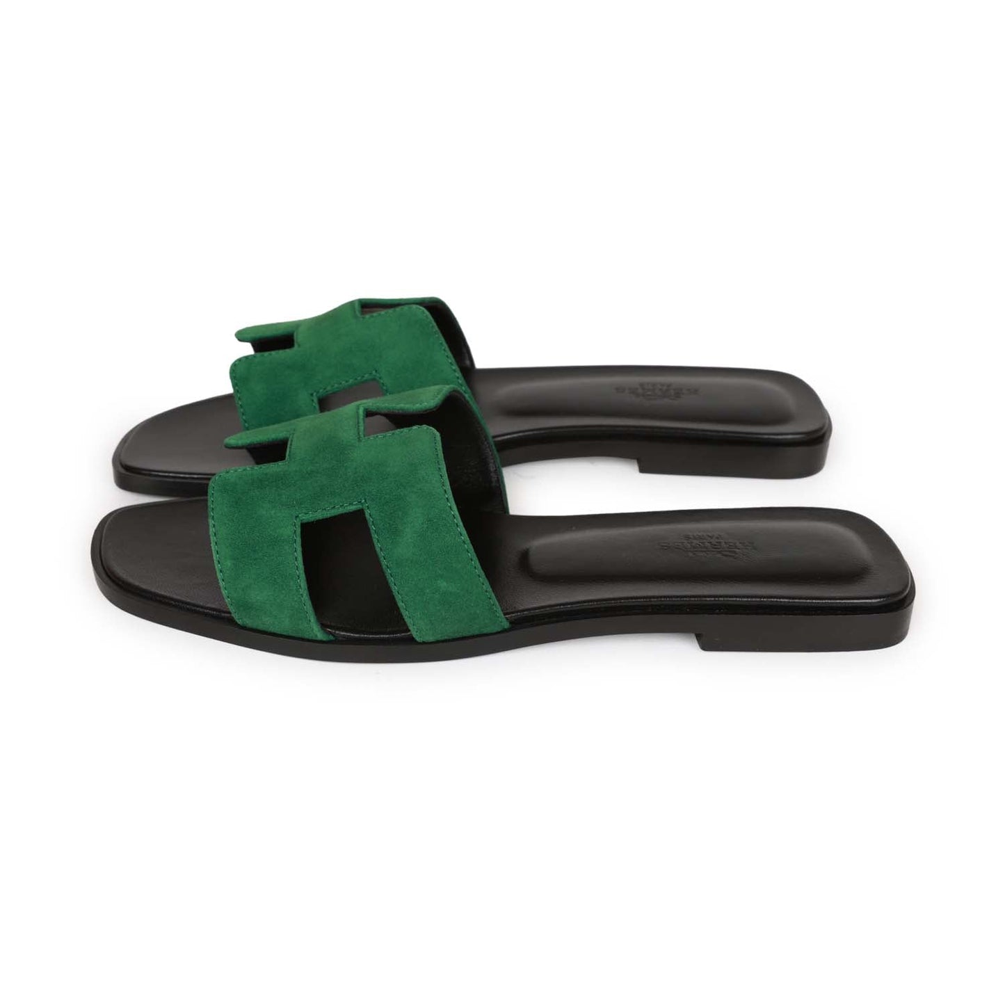 Hermes Oran Sandals Vert Electrique Suede 38