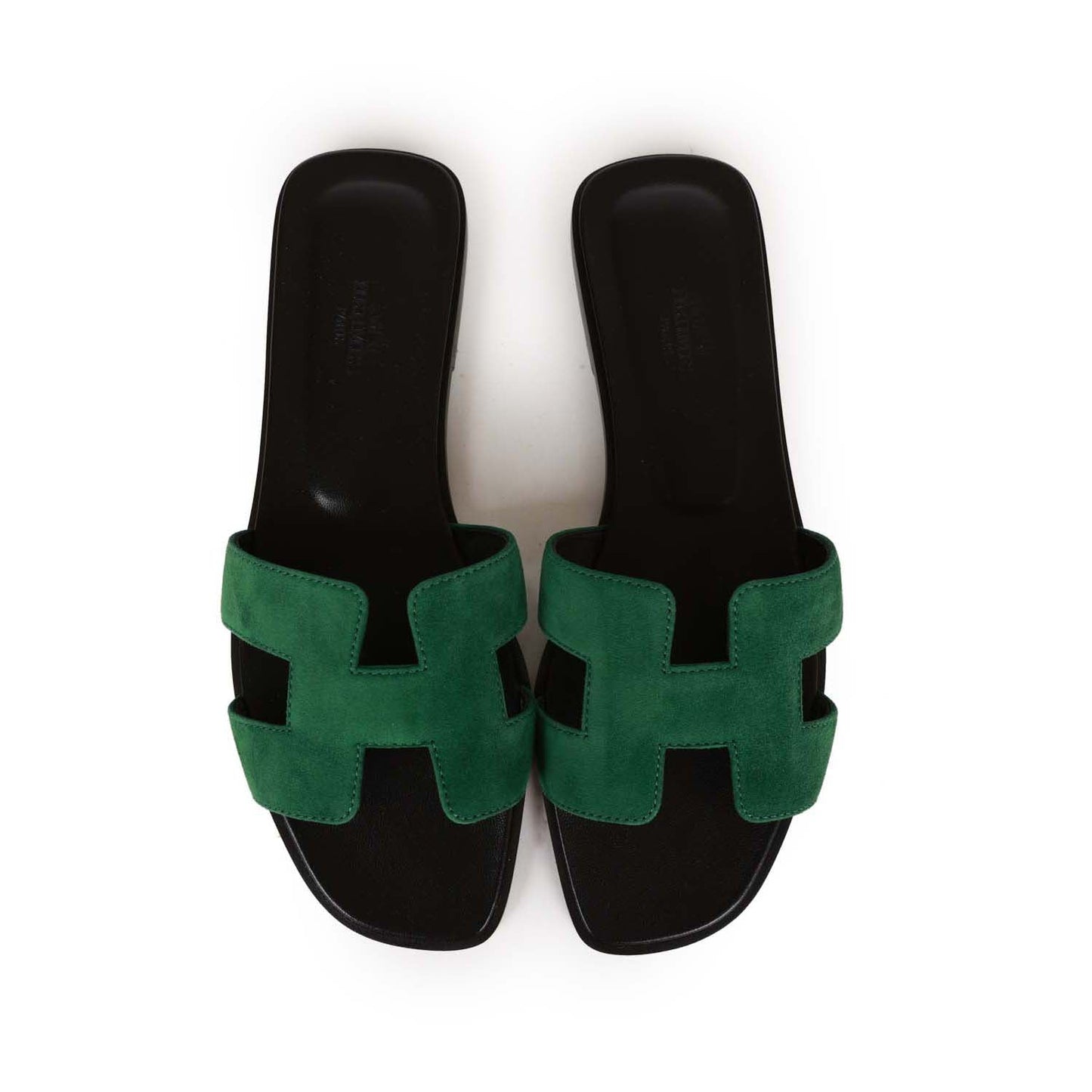 Hermes Oran Sandals Vert Electrique Suede 38