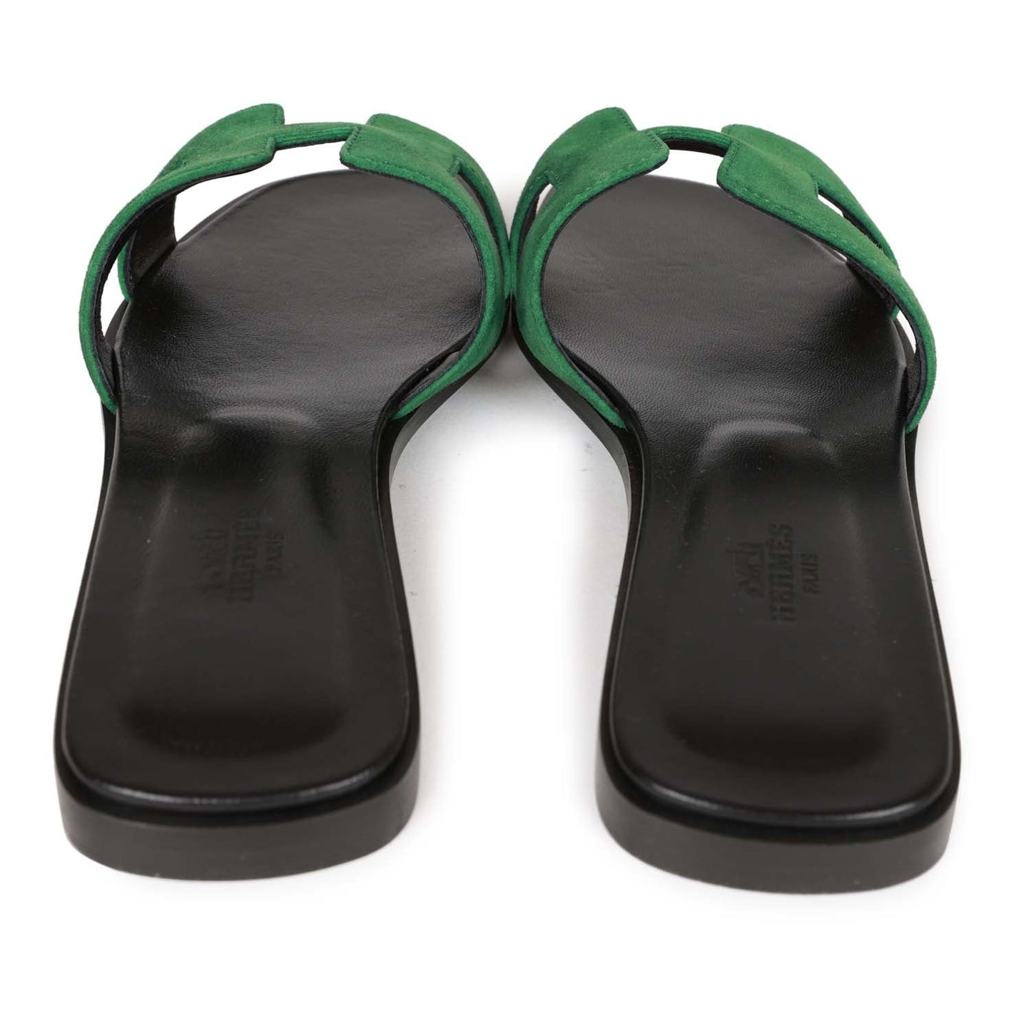 Hermes Oran Sandals Vert Electrique Suede 38
