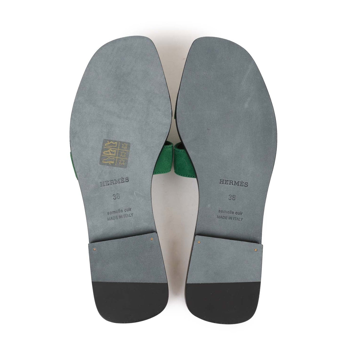 Hermes Oran Sandals Vert Electrique Suede 38