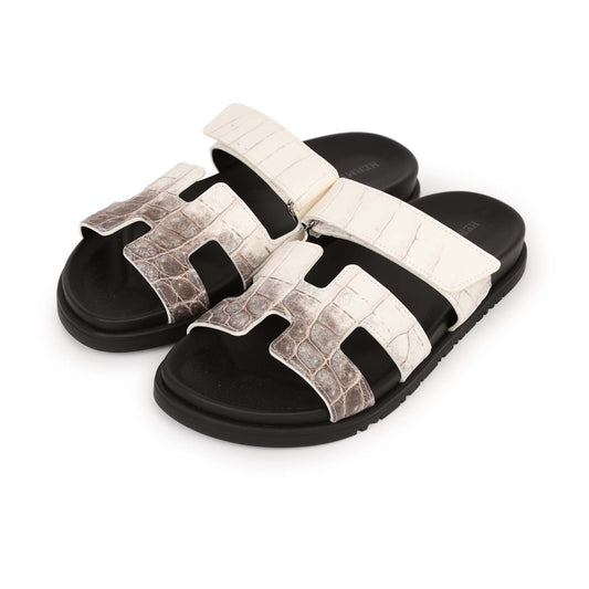 Hermes Chypre Sandals Himalaya Matte Crocodile Palladium Hardware 38 EU
