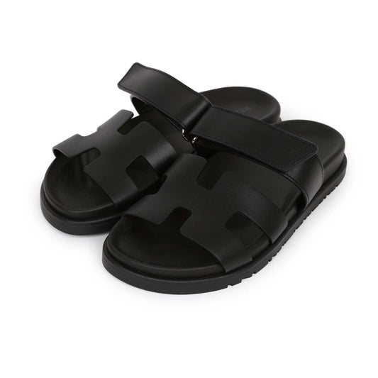 Hermes Chypre Techno Sandals Black Calfskin Palladium Hardware 35 EU