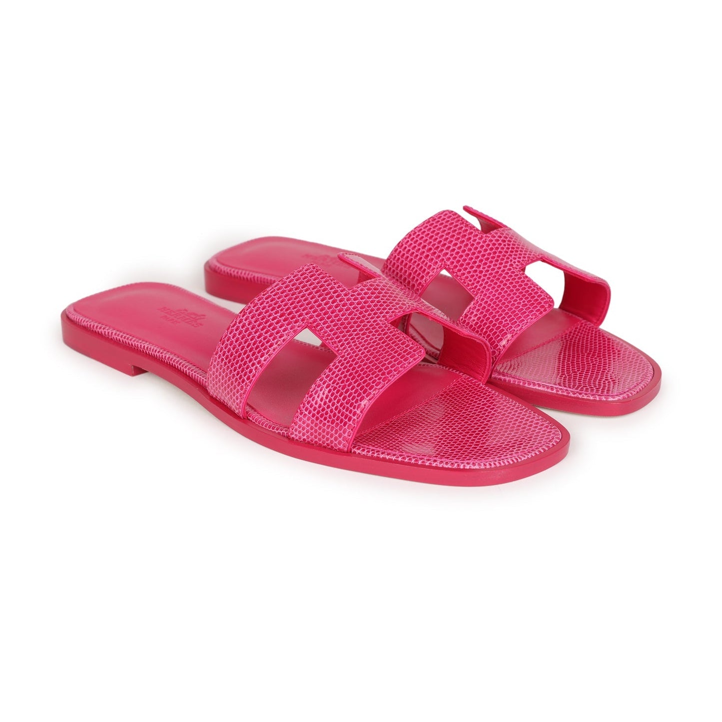 Hermes Oran Sandals Rose Flash Lizard 38.5 EU