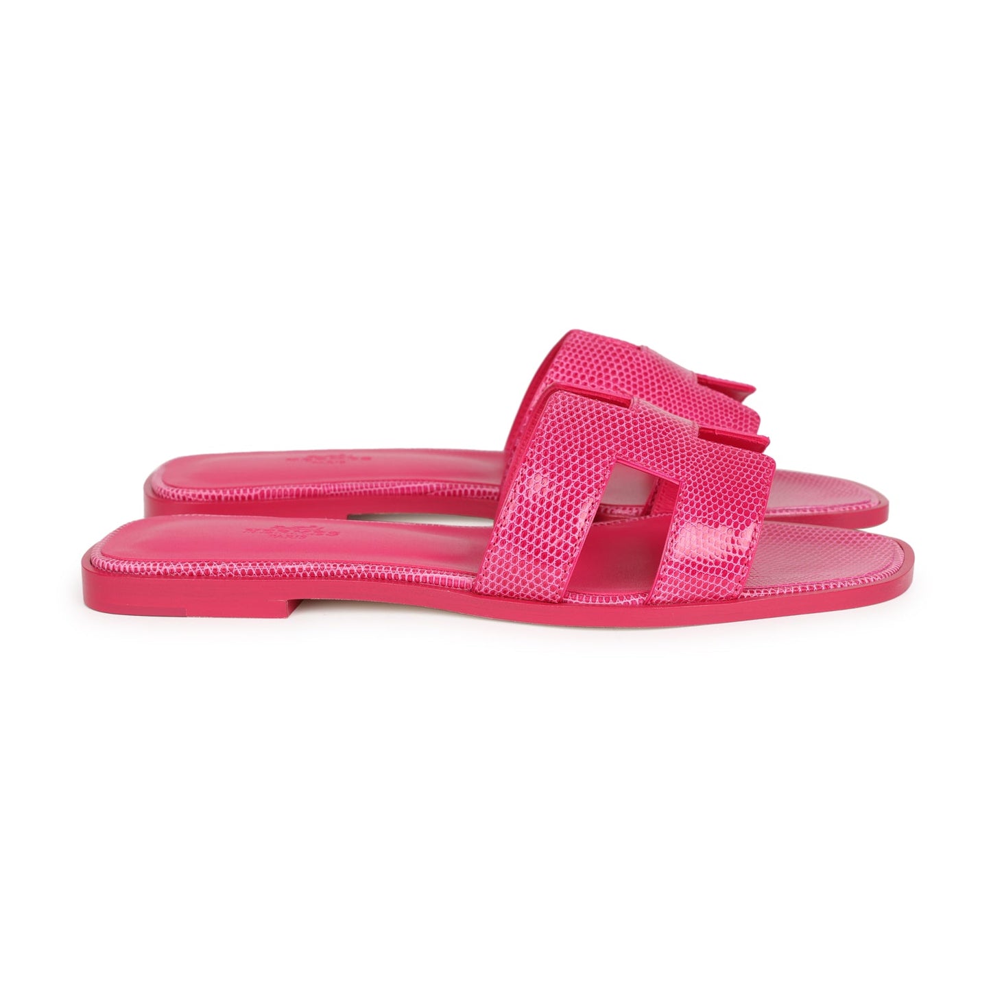 Hermes Oran Sandals Rose Flash Lizard 38.5 EU