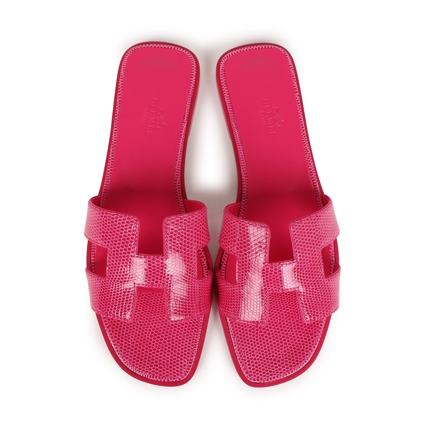Hermes Oran Sandals Rose Flash Lizard 38.5 EU