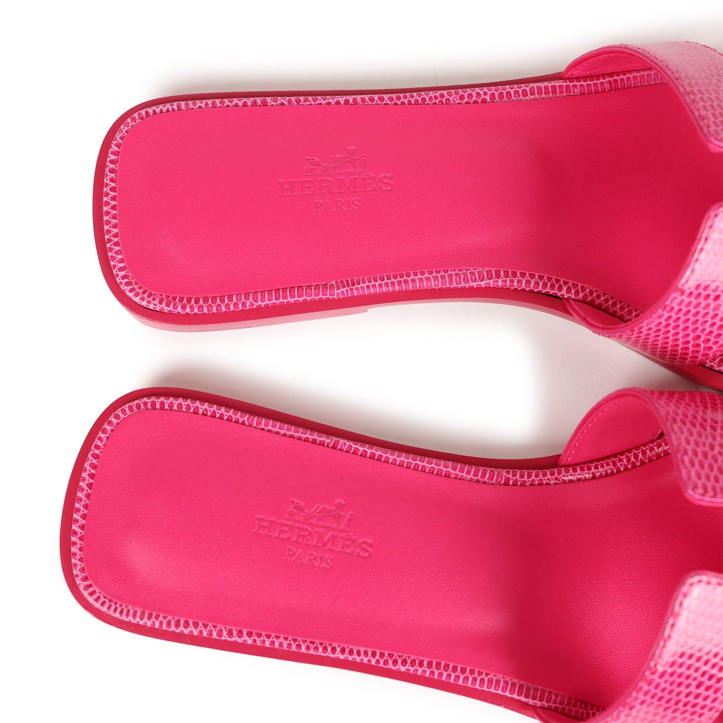 Hermes Oran Sandals Rose Flash Lizard 38.5 EU