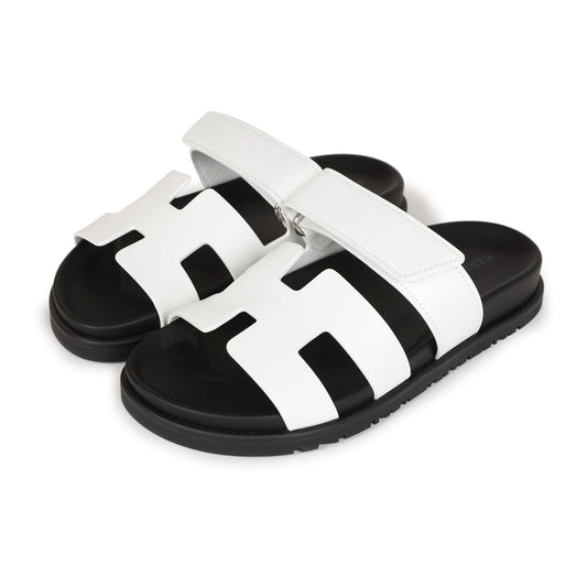 Hermes Chypre Sandals White Calfskin Palladium Hardware 35.5 EU