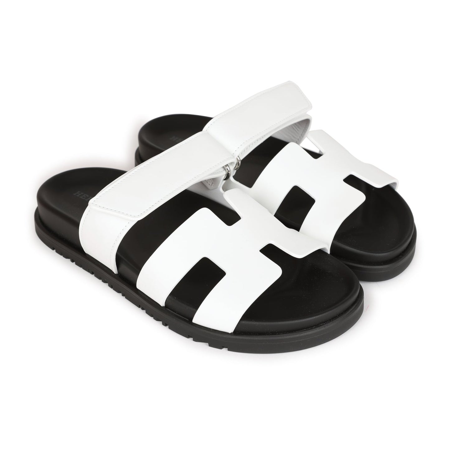 Hermes Chypre Sandals White Calfskin Palladium Hardware 35.5 EU