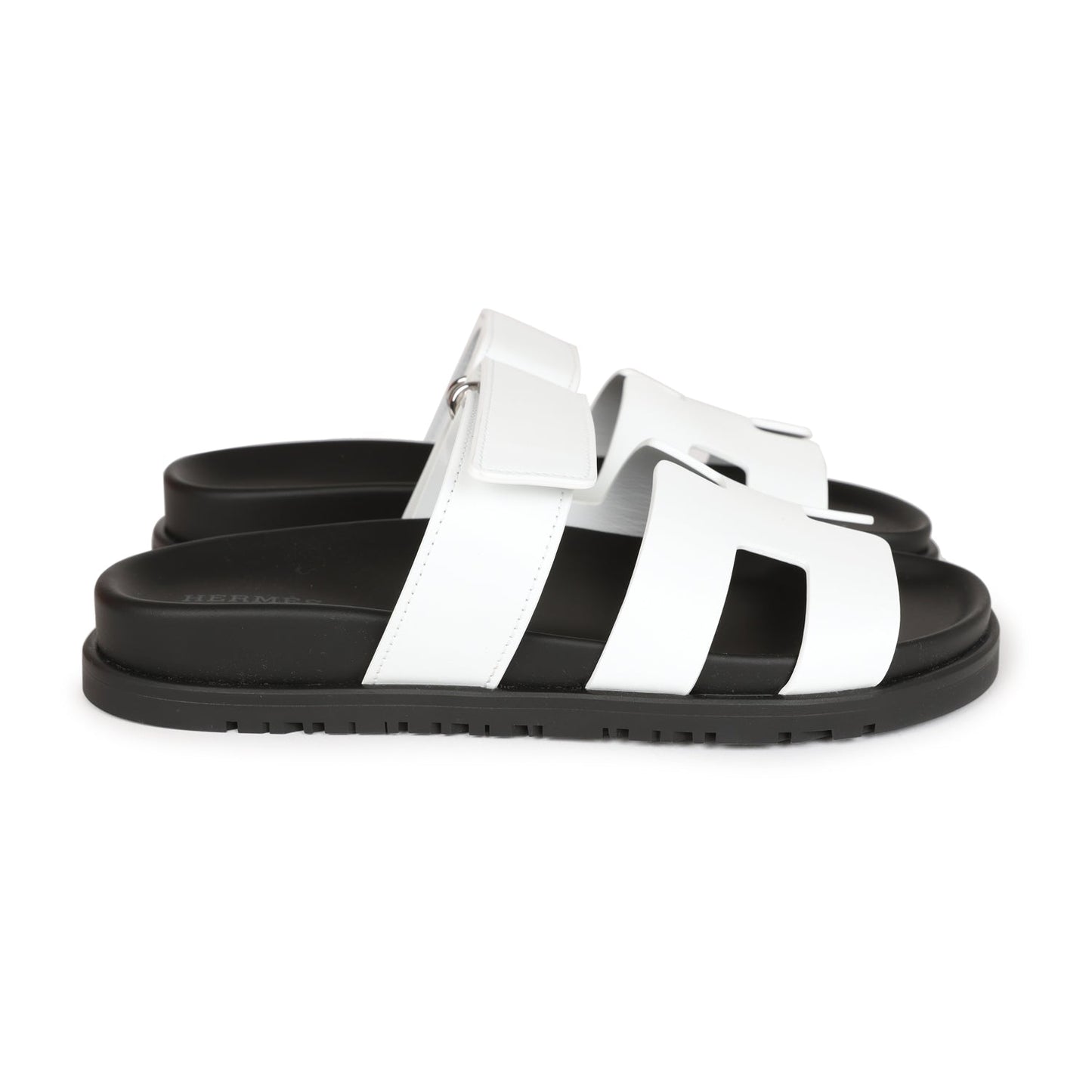 Hermes Chypre Sandals White Calfskin Palladium Hardware 35.5 EU