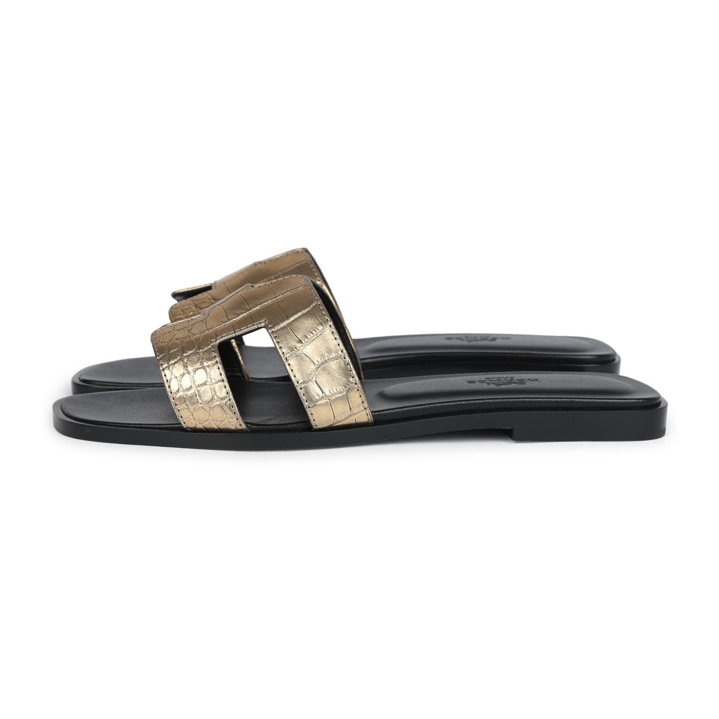 Hermes Oran Sandals Dore Fonce Matte Alligator 37 EU