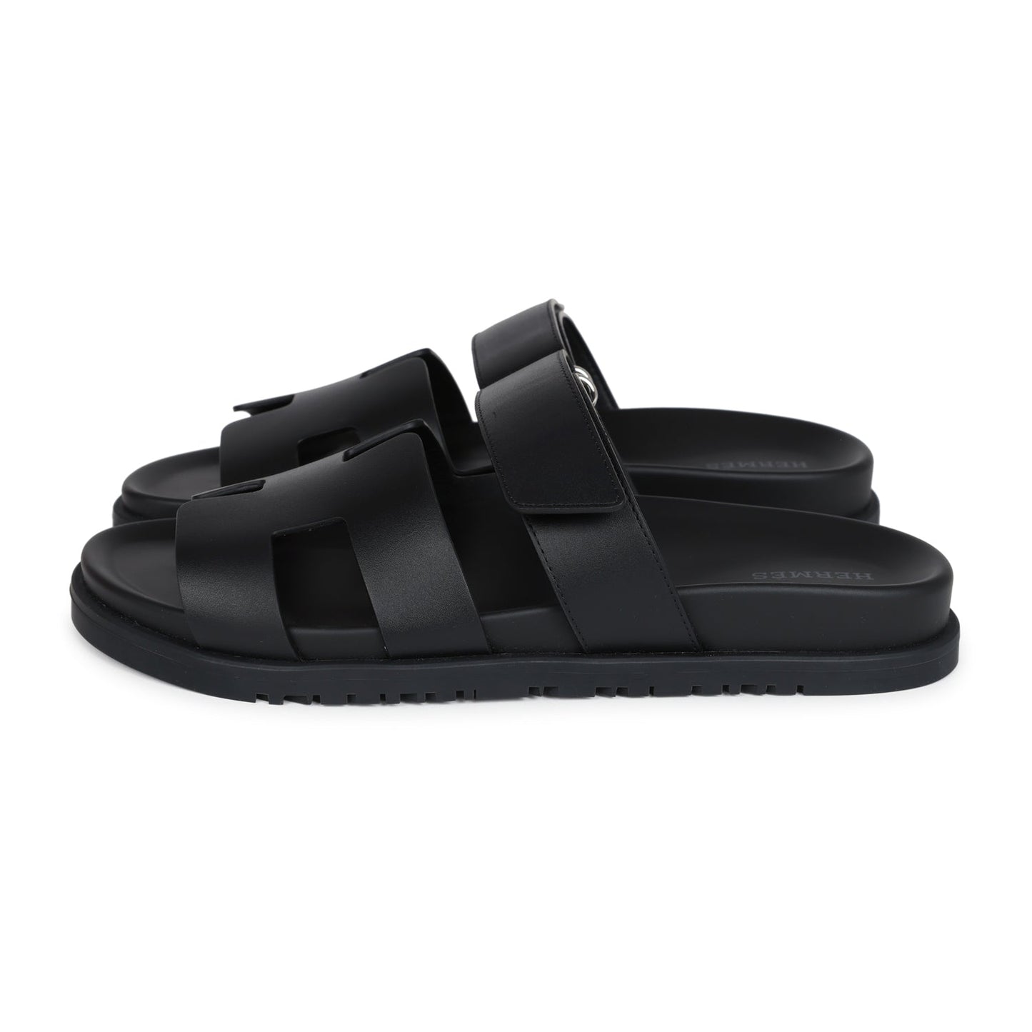 Hermes Chypre Techno Sandals Black Calfskin Palladium Hardware 38.5 EU