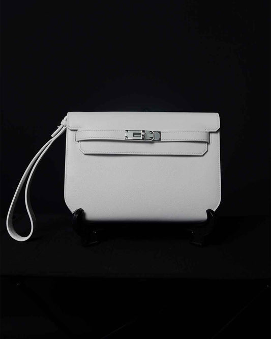 Hermes Kelly Depeche 25 Pouch white / Silver