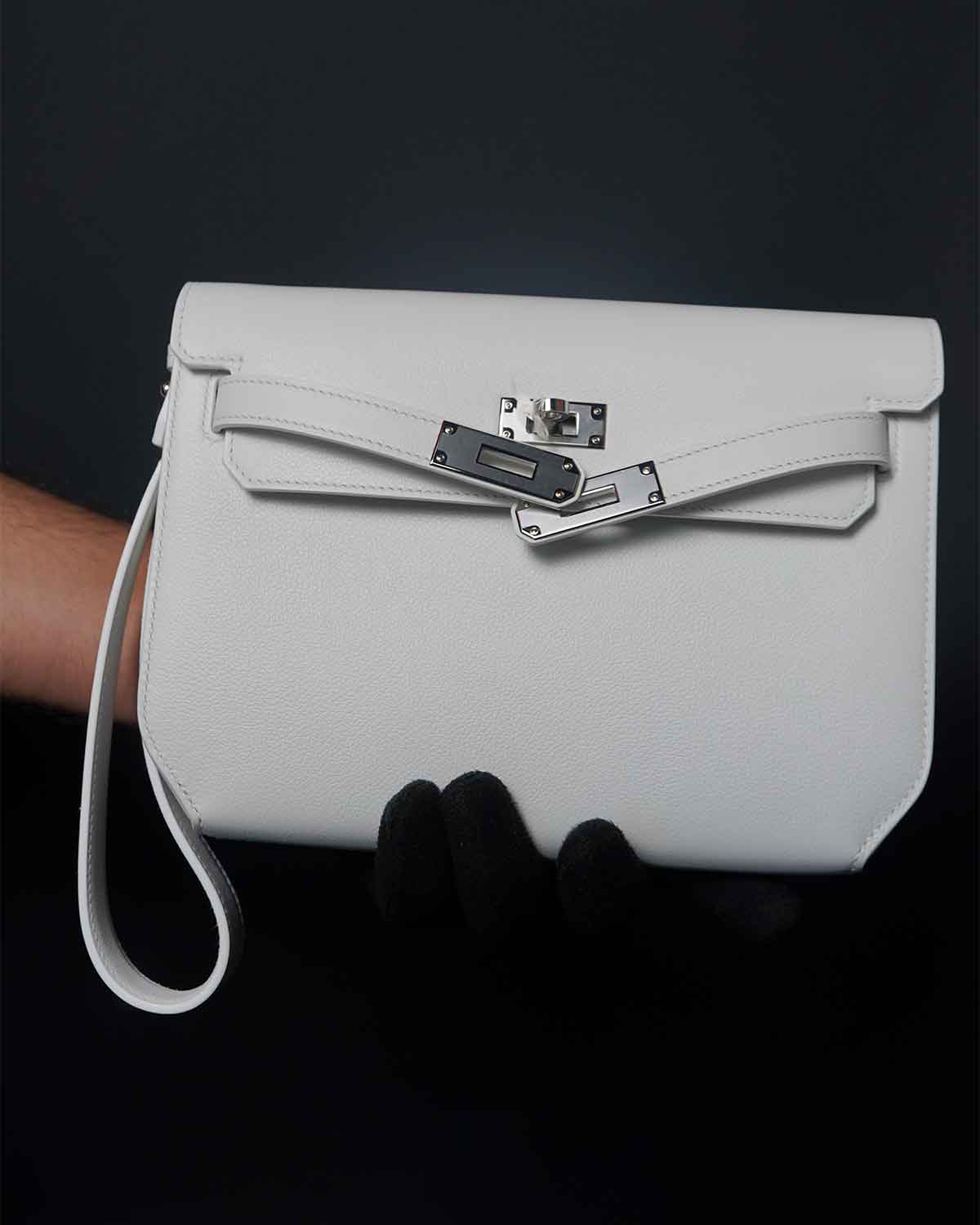 Hermes Kelly Depeche 25 Pouch white / Silver