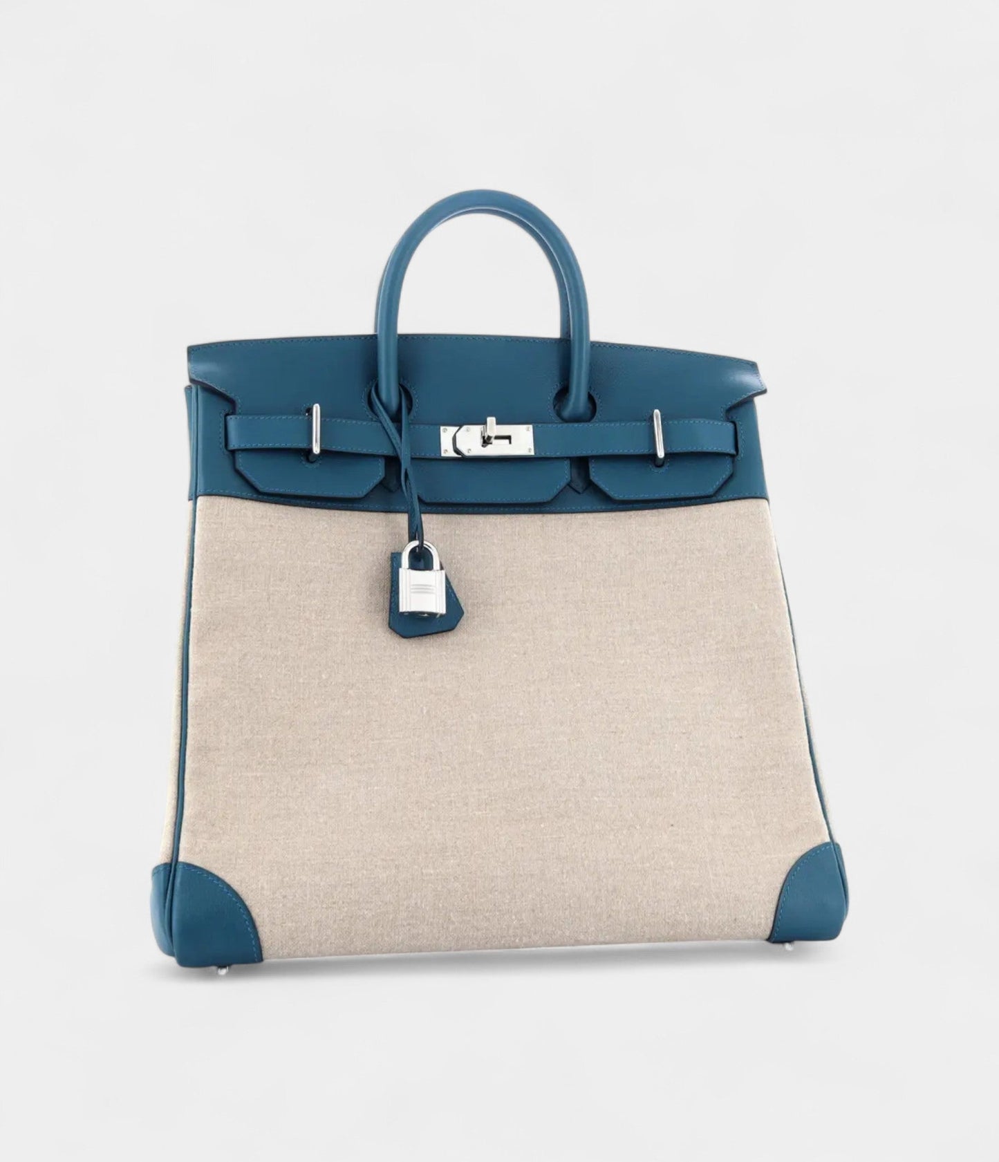 Hermes Birkin 40 Wool Tote Blue Leather Bag