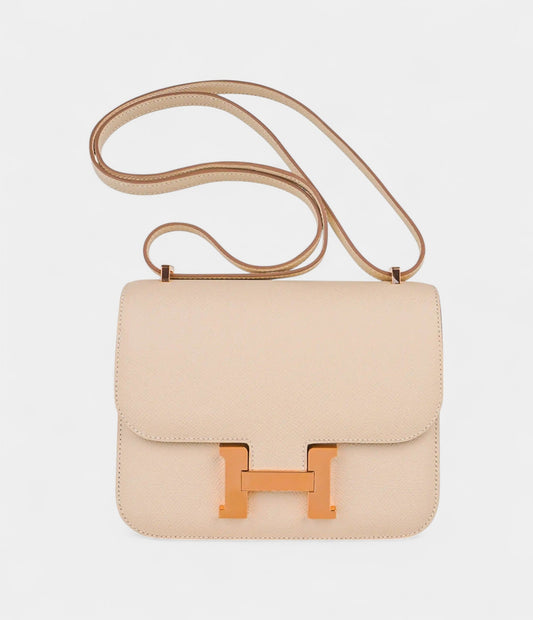 Hermes Constance 18 Bag Craie / Gris Perle Rose Gold Hardware
