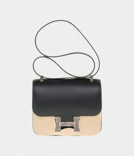 Hermes Constance 24 shoulder bag in black Madame calf and Clasp in Lizard