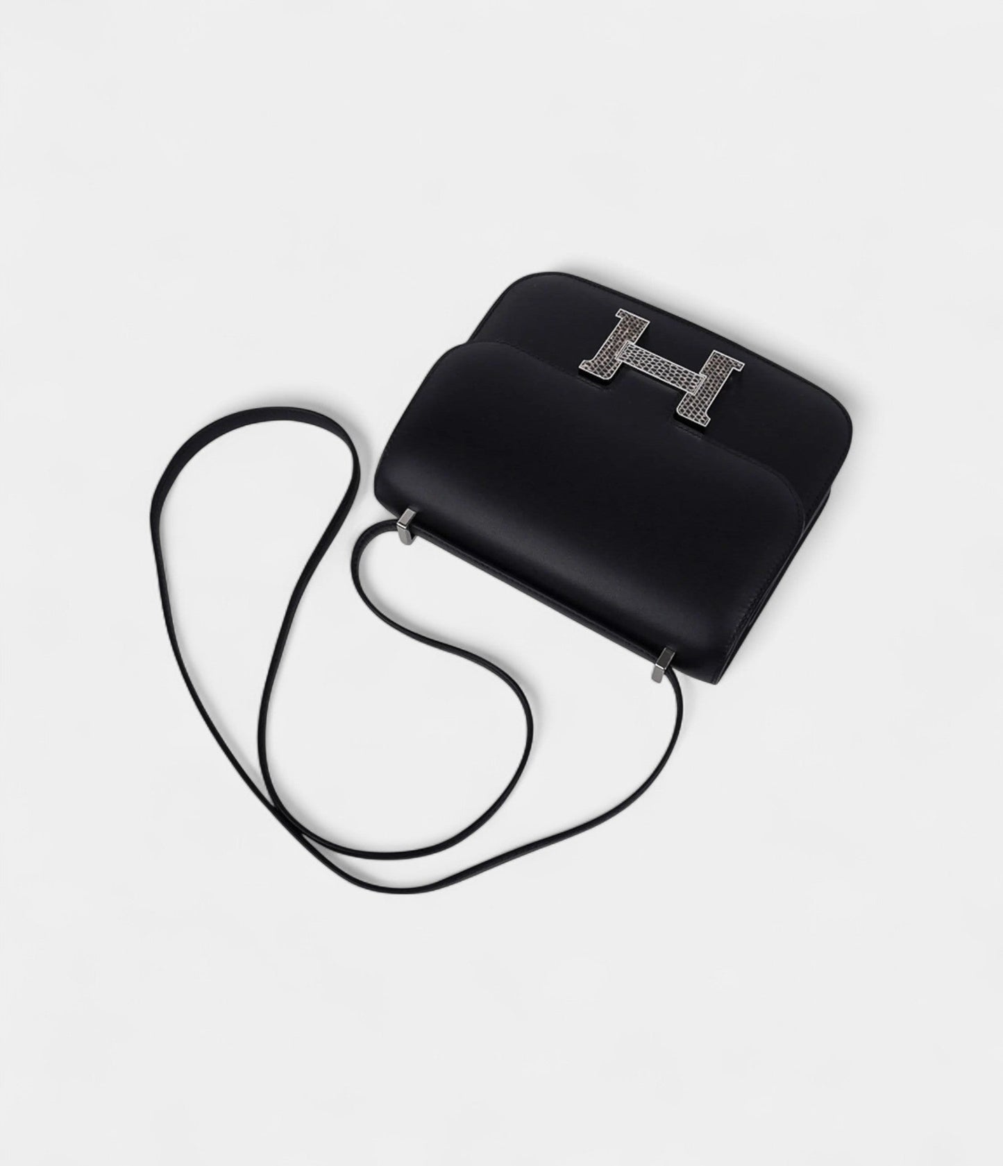 Hermes Constance Bag 18 Black / Ombre Lizard Buckle Madame Leather New