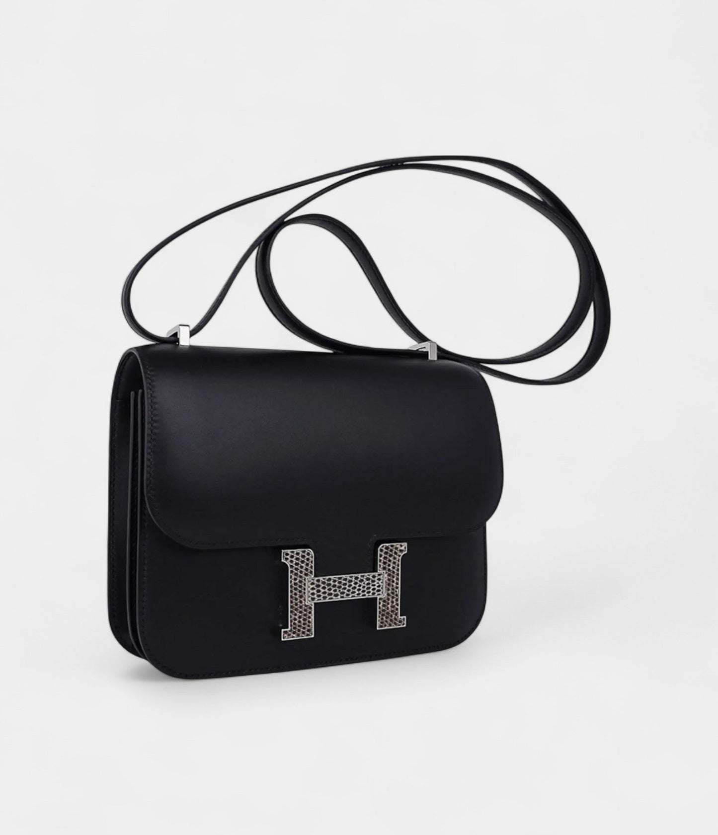 Hermes Constance Bag 18 Black / Ombre Lizard Buckle Madame Leather New