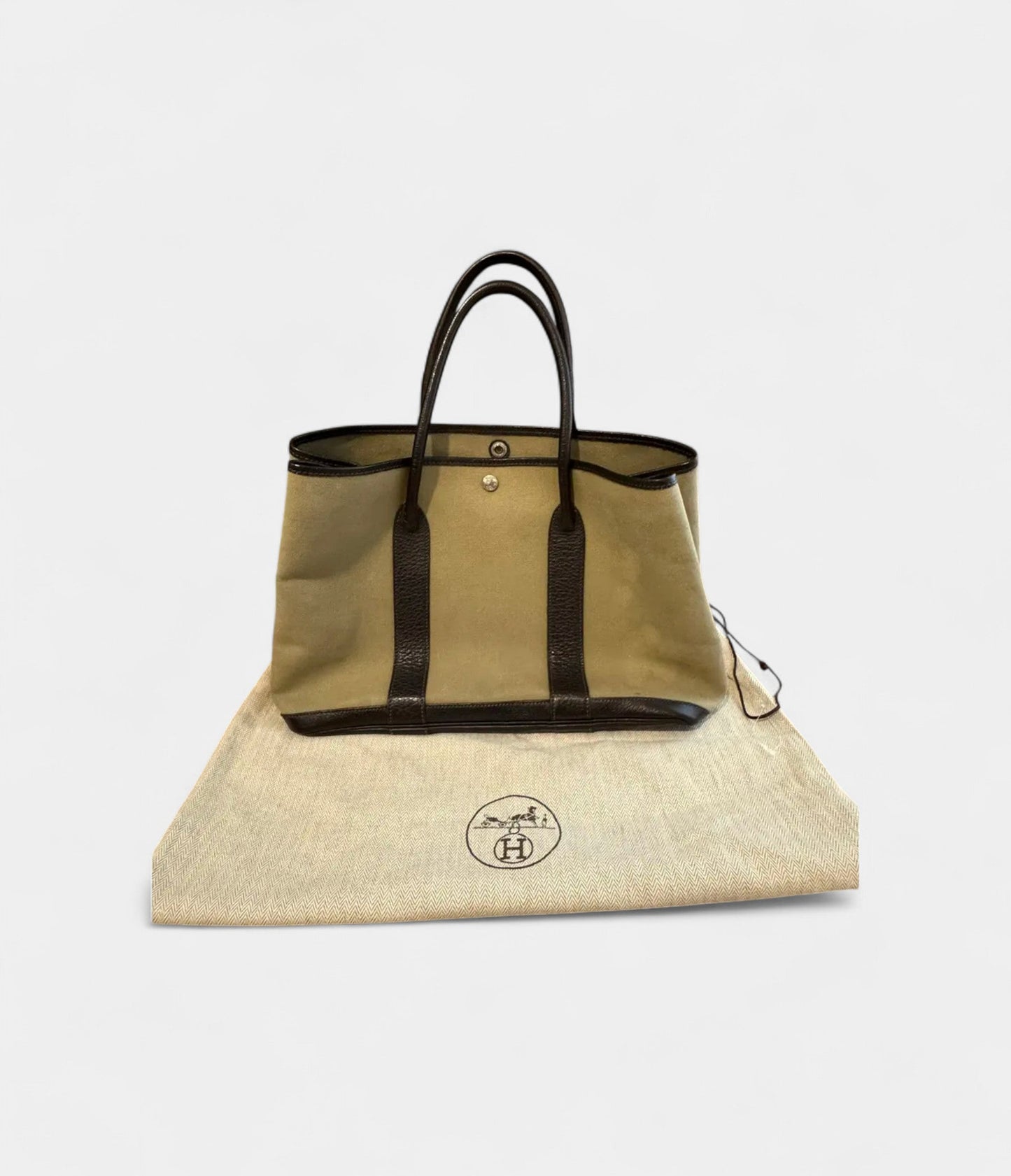 Hermes Garden Party Khaki leather tote Bag