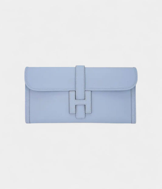 Hermes Jige Elan 29 Blue Brume Clutch Bag Evercolor Leather
