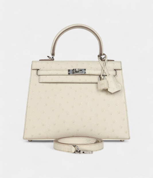 Hermes Kelly 25 Beton Ostrich Palladium Hardware