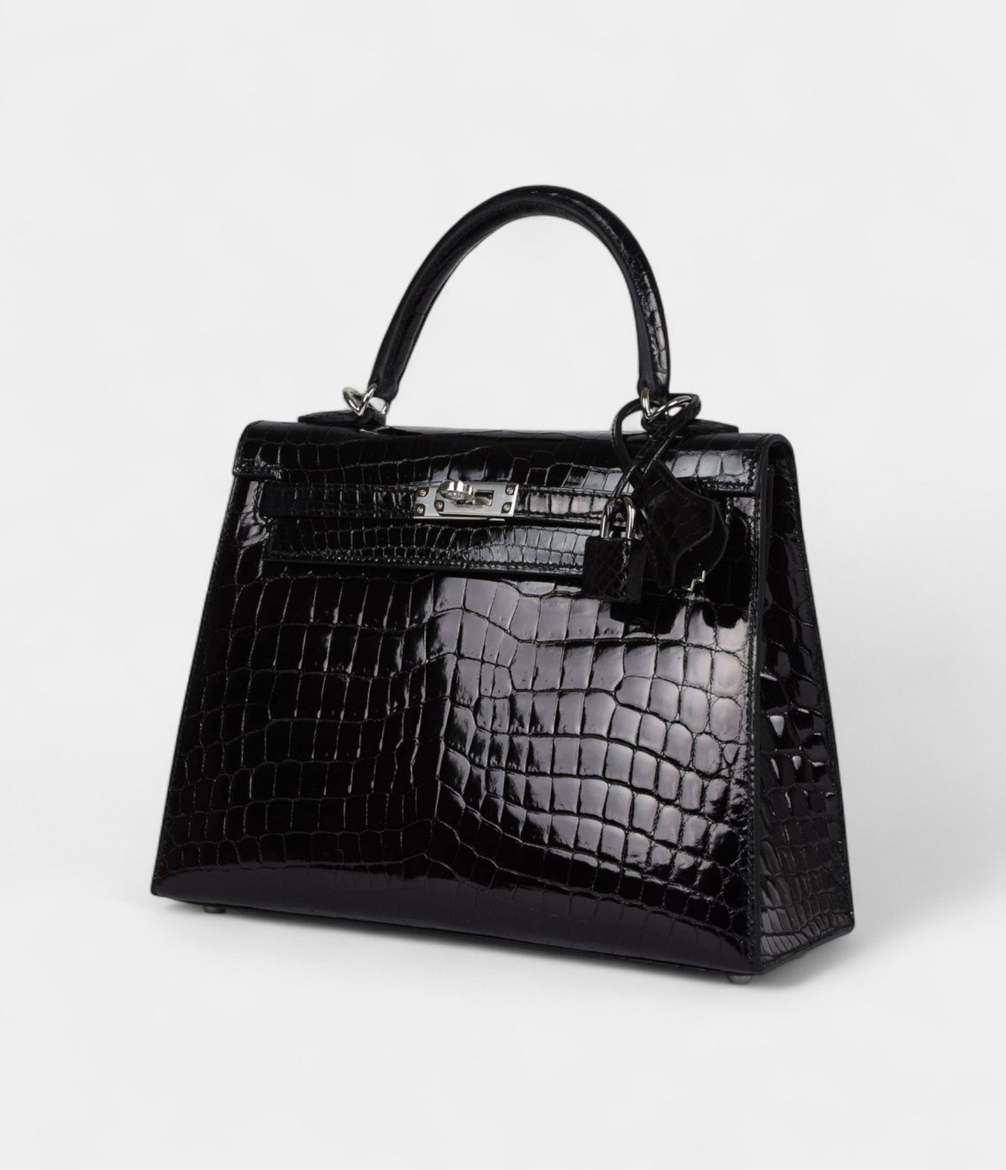 Hermes Kelly 25 Black Shiny Niloticus Crocodile Palladium Hardware