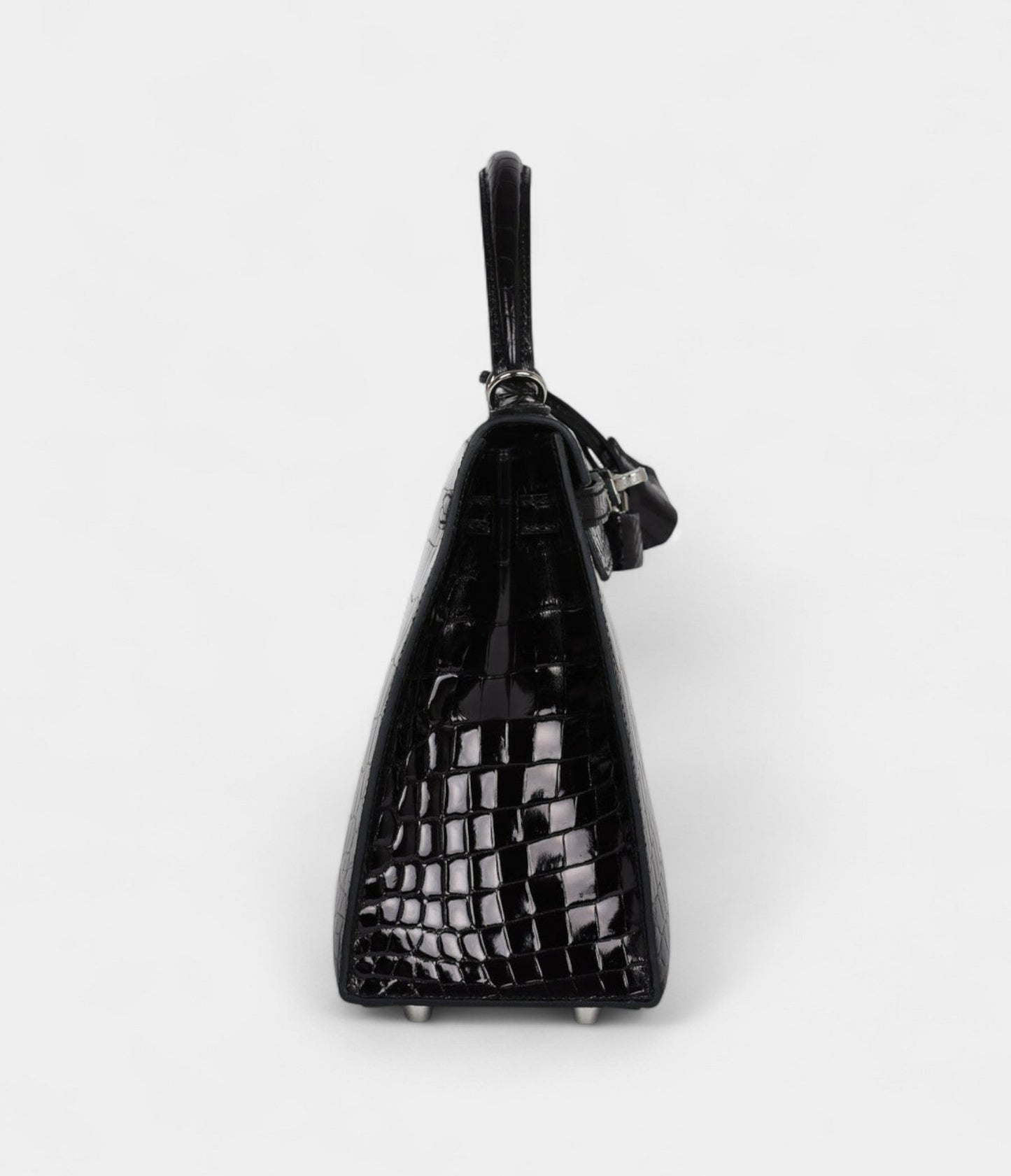 Hermes Kelly 25 Black Shiny Niloticus Crocodile Palladium Hardware