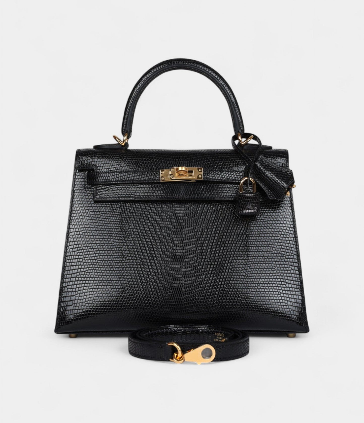 Hermes Kelly 25 Black Varanus Niloticus Lizard Gold Hardware
