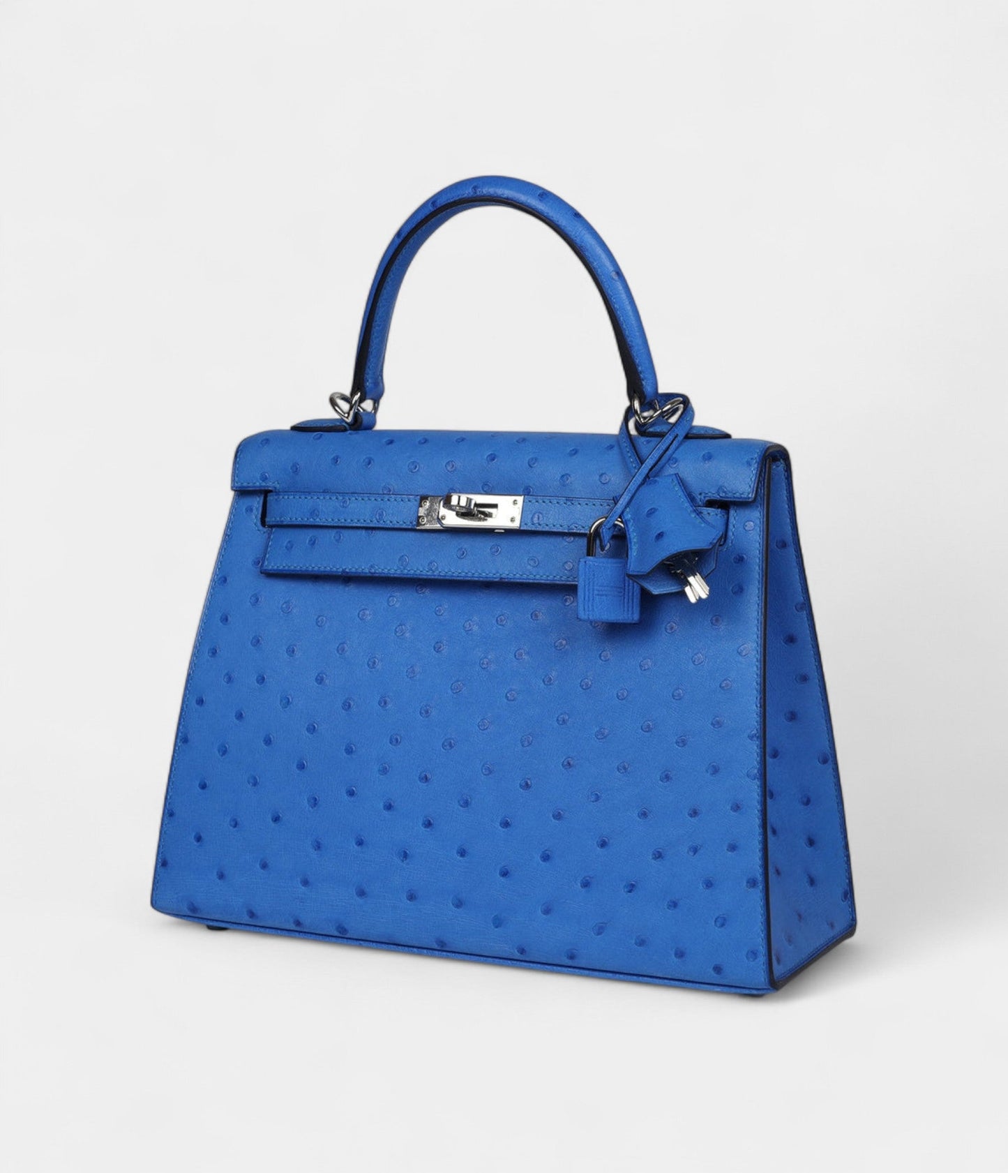 Hermes Kelly 25 Bleu Ostrich Palladium Hardware