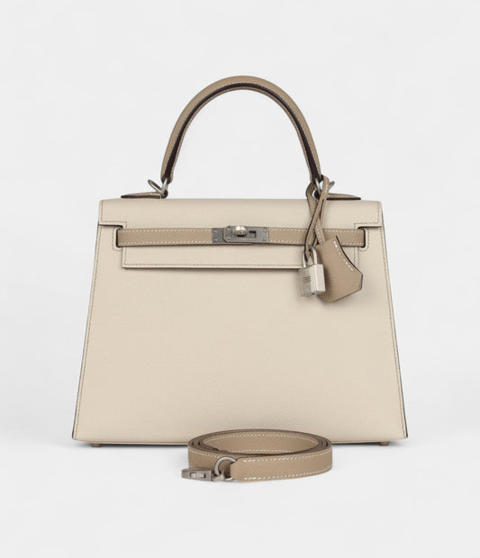 Hermes Kelly 25 Craie and Trench Epsom Brushed Palladium Hardware