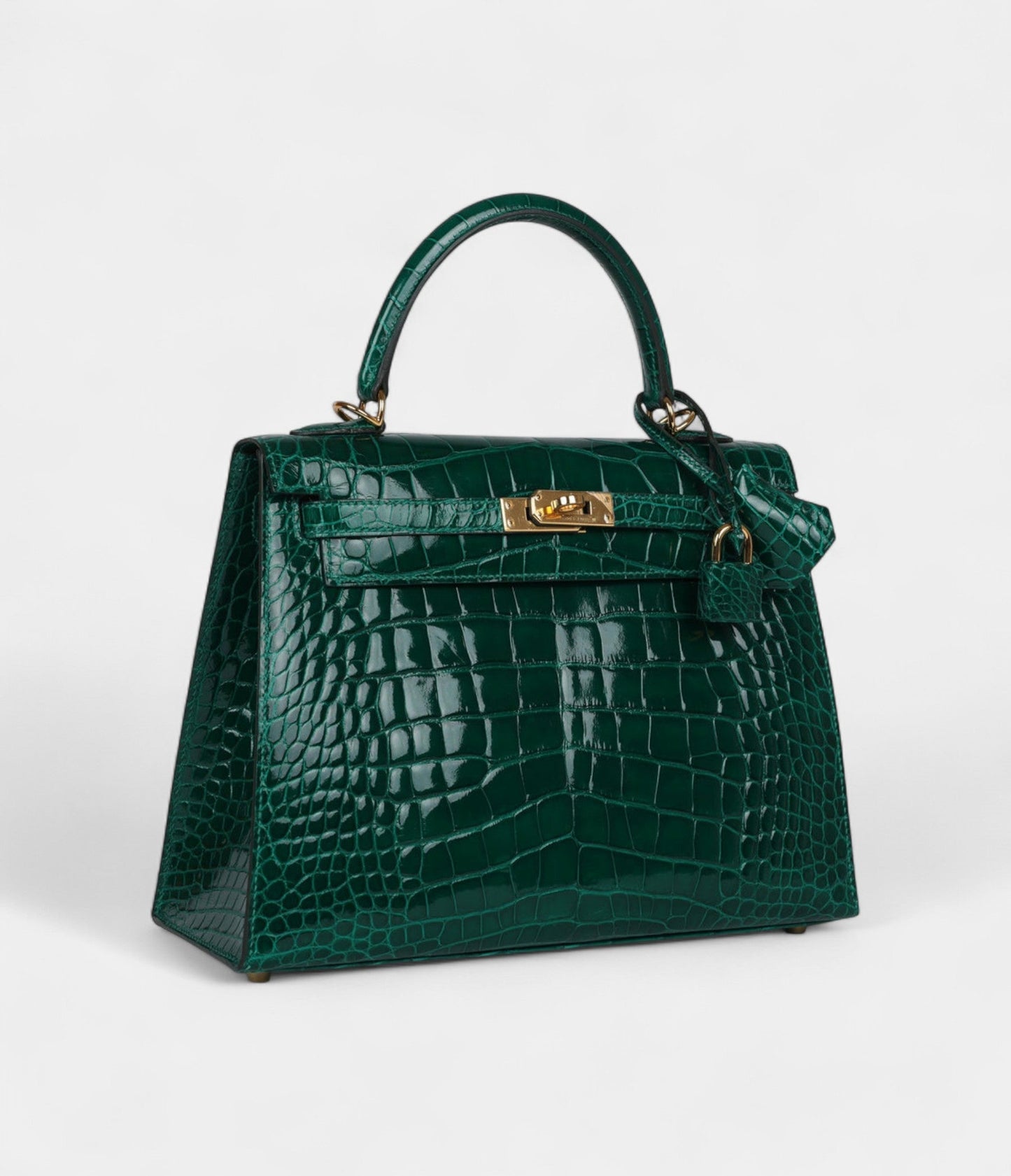 Hermes Kelly 25 Emerald Shiny Alligator Gold Hardware