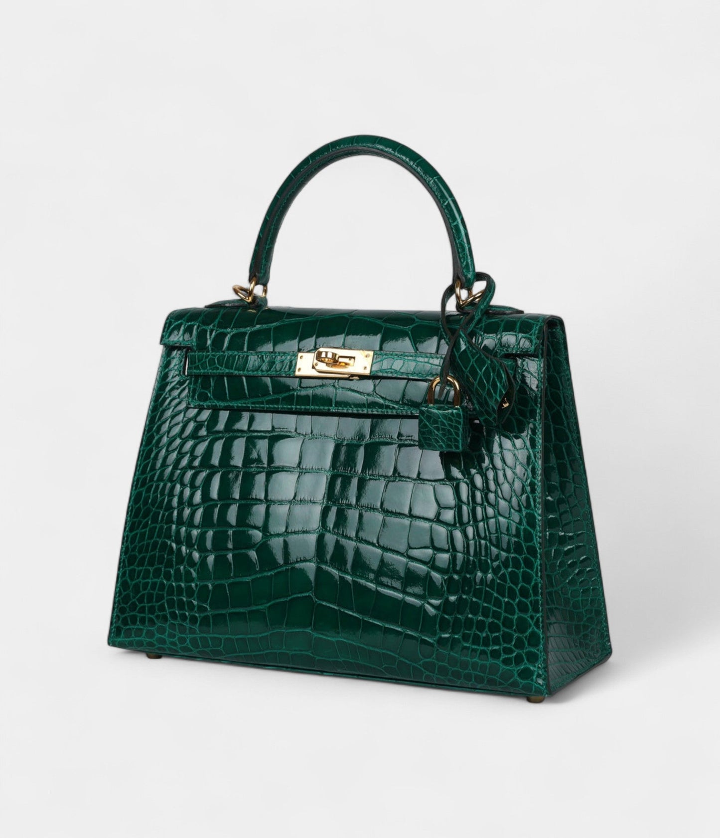 Hermes Kelly 25 Emerald Shiny Alligator Gold Hardware