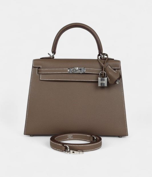 Hermes Kelly 25 Etoupe Epsom Palladium Hardware