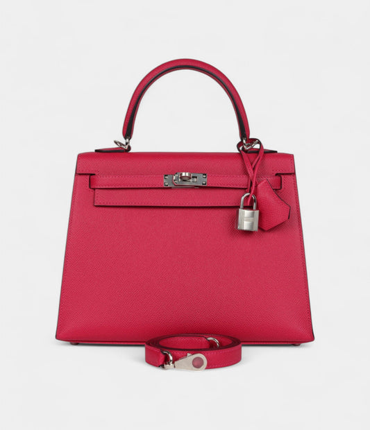 Hermes Kelly 25 Framboise Verso Epsom Palladium Hardware