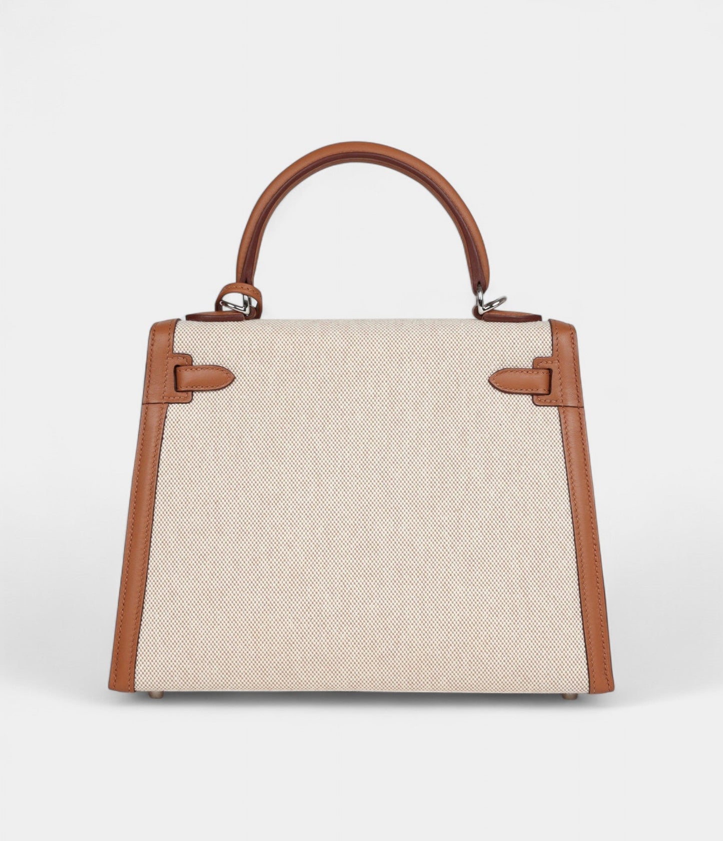 Hermes Kelly 25 Gold Swift and Ecru Toile Palladium Hardware