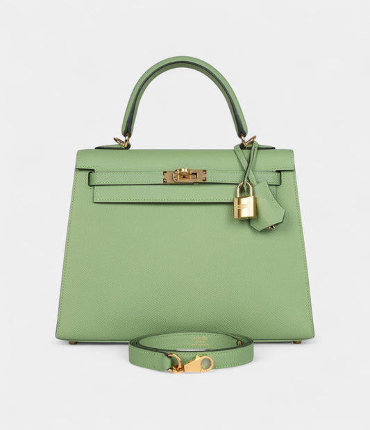 Hermes Kelly 25 Green Criquet Epsom Gold Hardware