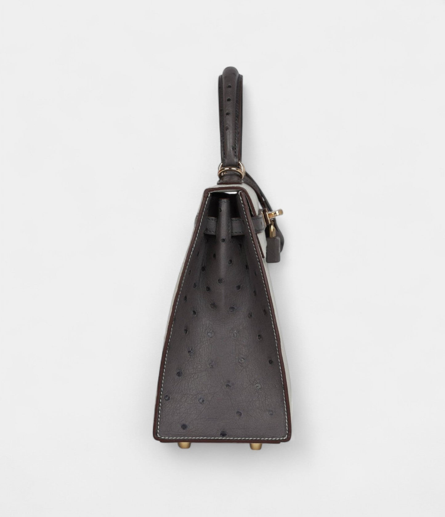 Hermes Kelly 25 Gris Perle and Graphite Ostrich Permabrass Hardware