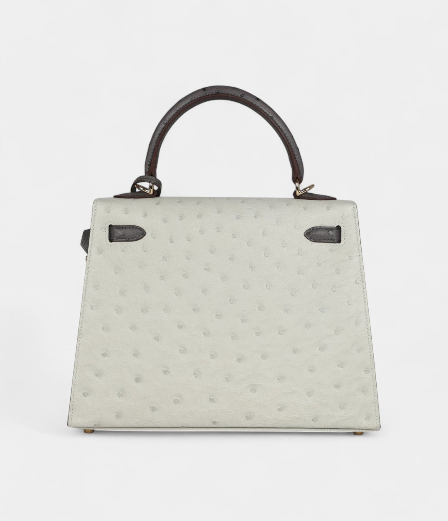 Hermes Kelly 25 Gris Perle and Graphite Ostrich Permabrass Hardware