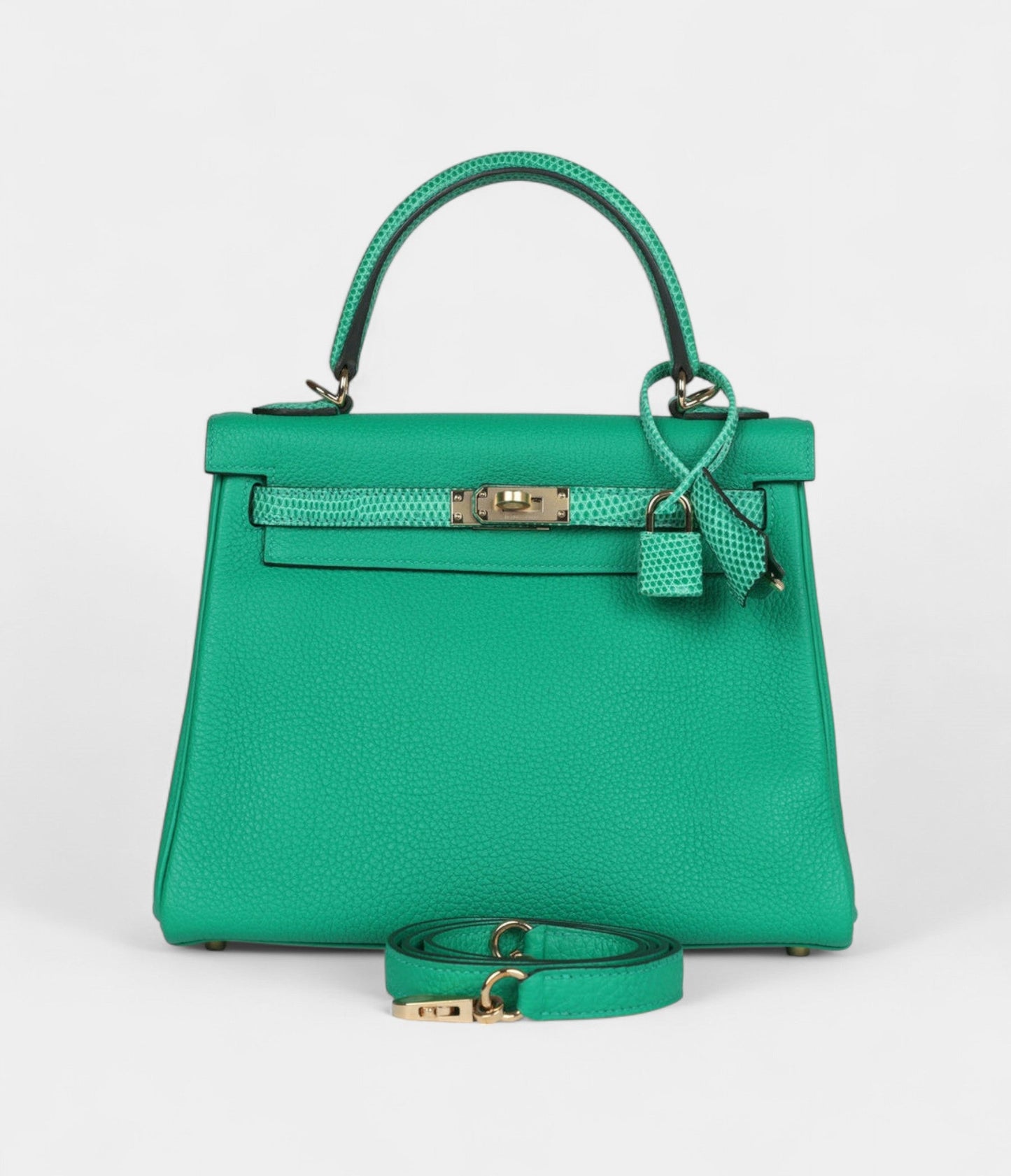 Hermes Kelly 25 Menthe Togo and Varanus Niloticus Lizard Touch Permabrass Hardware