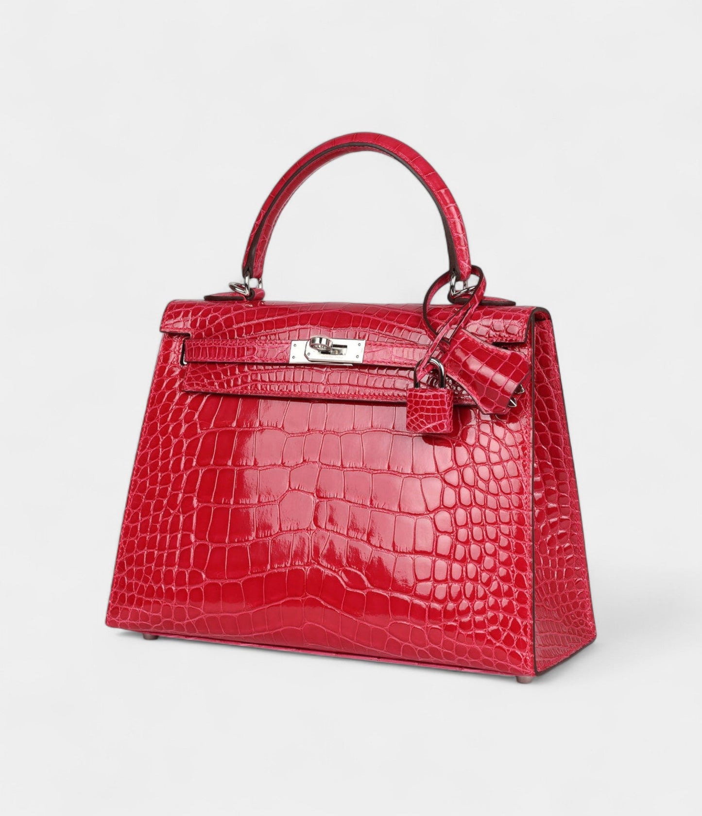 Hermes Kelly 25 Rose Extreme Shiny Alligator Palladium Hardware