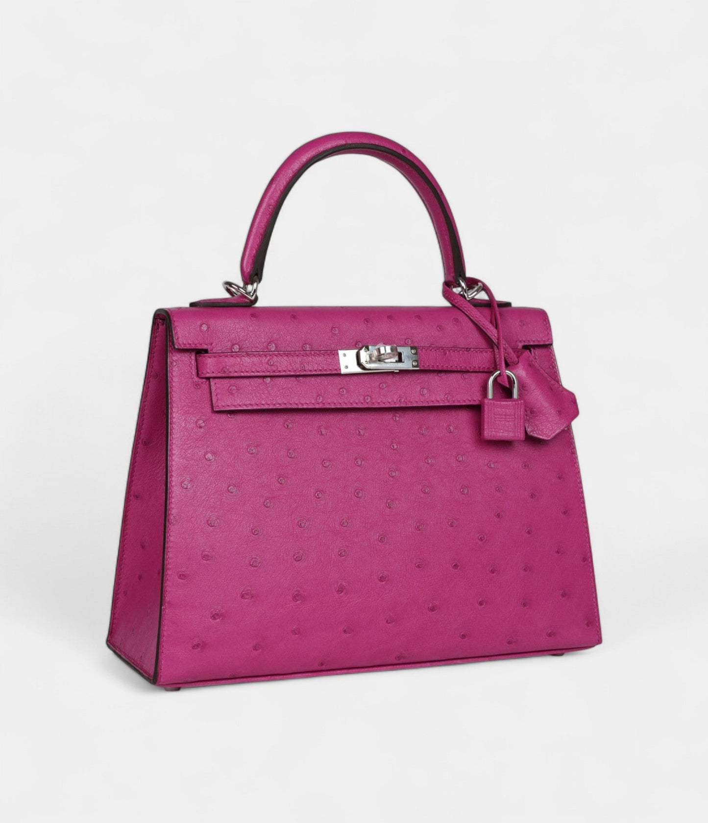 Hermes Kelly 25 Rose Purple Ostrich Palladium Hardware