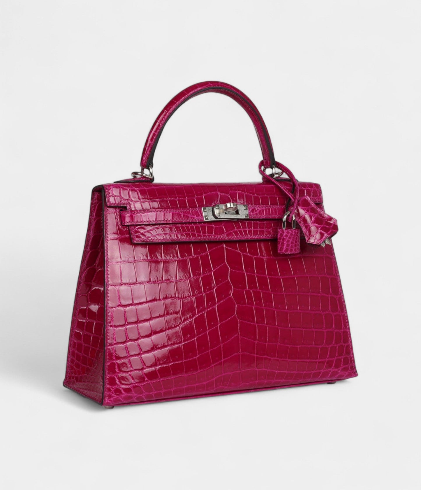 Hermes Kelly 25 Rose Purple Shiny Niloticus Crocodile Palladium Hardware