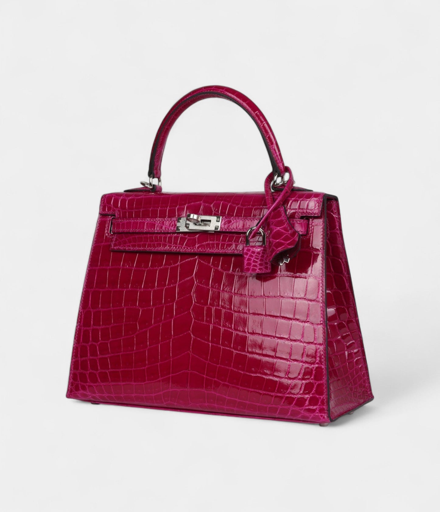 Hermes Kelly 25 Rose Purple Shiny Niloticus Crocodile Palladium Hardware