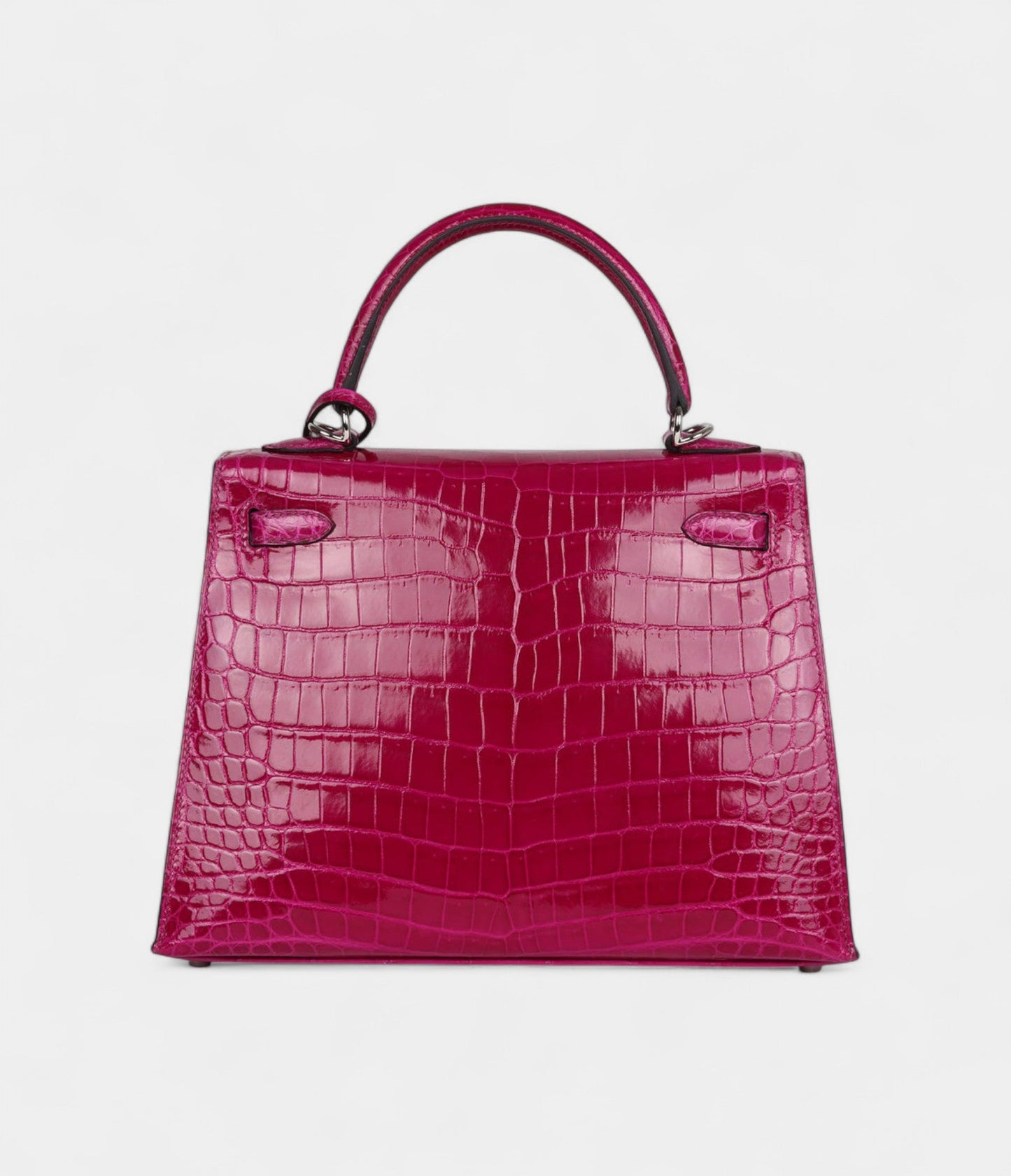 Hermes Kelly 25 Rose Purple Shiny Niloticus Crocodile Palladium Hardware