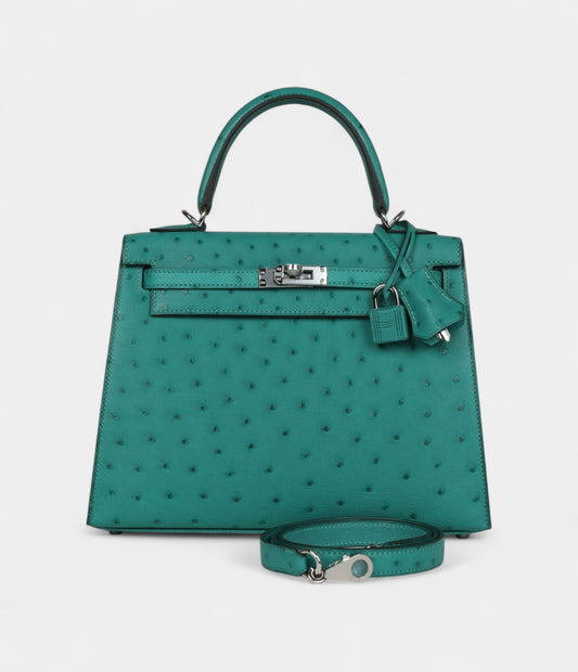 Hermes Kelly 25 Verone Ostrich Palladium Hardware