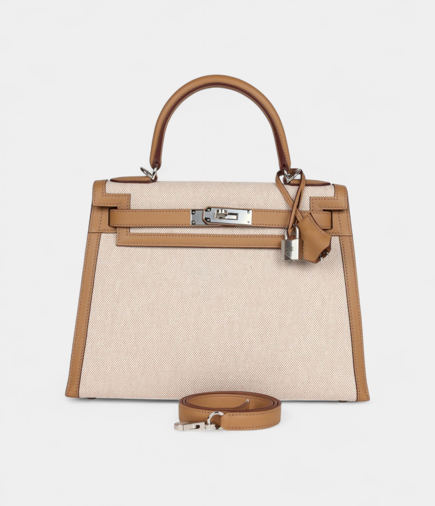 Hermes Kelly 28 Biscuit Toile H Canvas and Swift Palladium Hardware