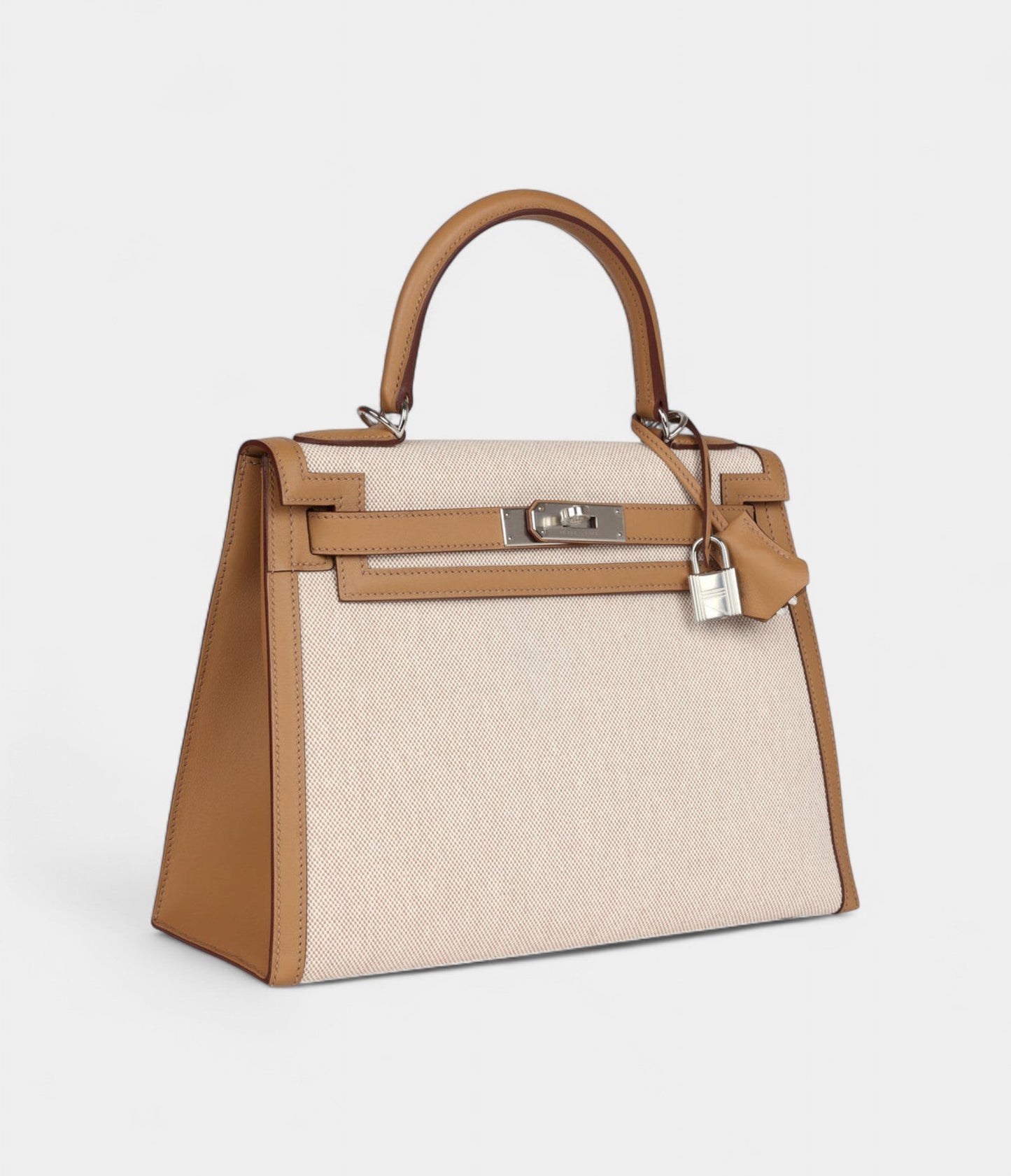 Hermes Kelly 28 Biscuit Toile H Canvas and Swift Palladium Hardware